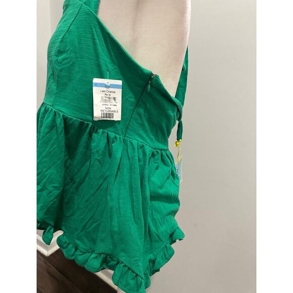 NWT Size Medium CeCe Green Halter Neck Ruffle Hem Babydoll Style y2K Blouse Top - Picture 6 of 12